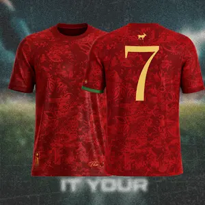 Portuguese Inspired Custom Name & Number Soccer Jersey 2026, Red Green Fan Football Shirt, Personalized #7 Retro Sportswear, Breathable Crewneck Jersey, Unisex Gift for Soccer Fans