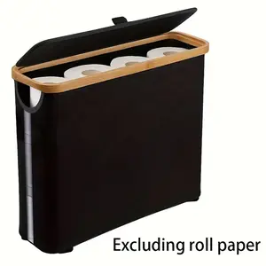 Large Capacity Bamboo Paper Towel Storage Basket | Holds 9-12 Rolls, Dustproof, Beautiful Toilet Paper Storage, 600D Oxford Cloth, Black Colors, Suitable for Modern Fashion Bathroom, Toilet Paper Storage Containers
