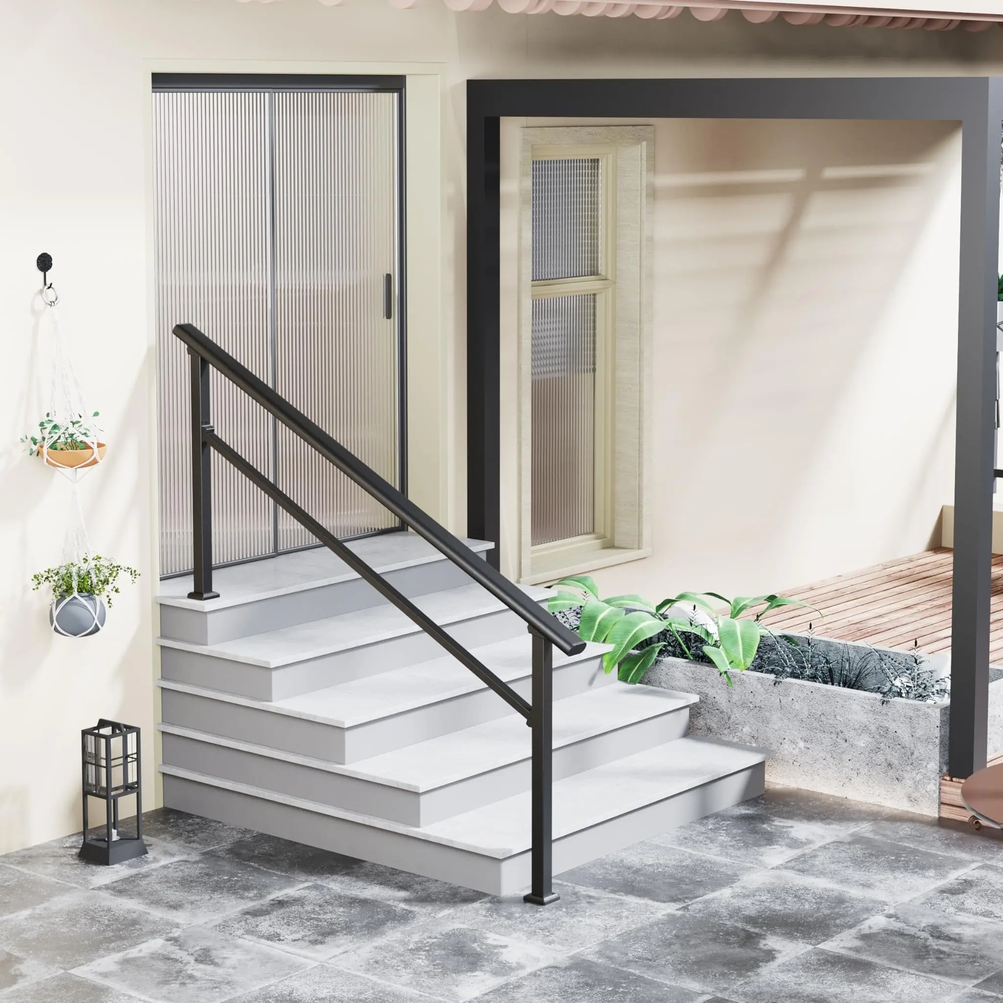 【GARVEE】Outdoor Metal Hand Rails for Steps - Available in Multiple Sizes (2 to 6 Steps), Colors (White and Black), and Packs (Single or 2-Pack) - Durable Aluminum Alloy for Porch, Concrete, Balcony, and Deck Staircases