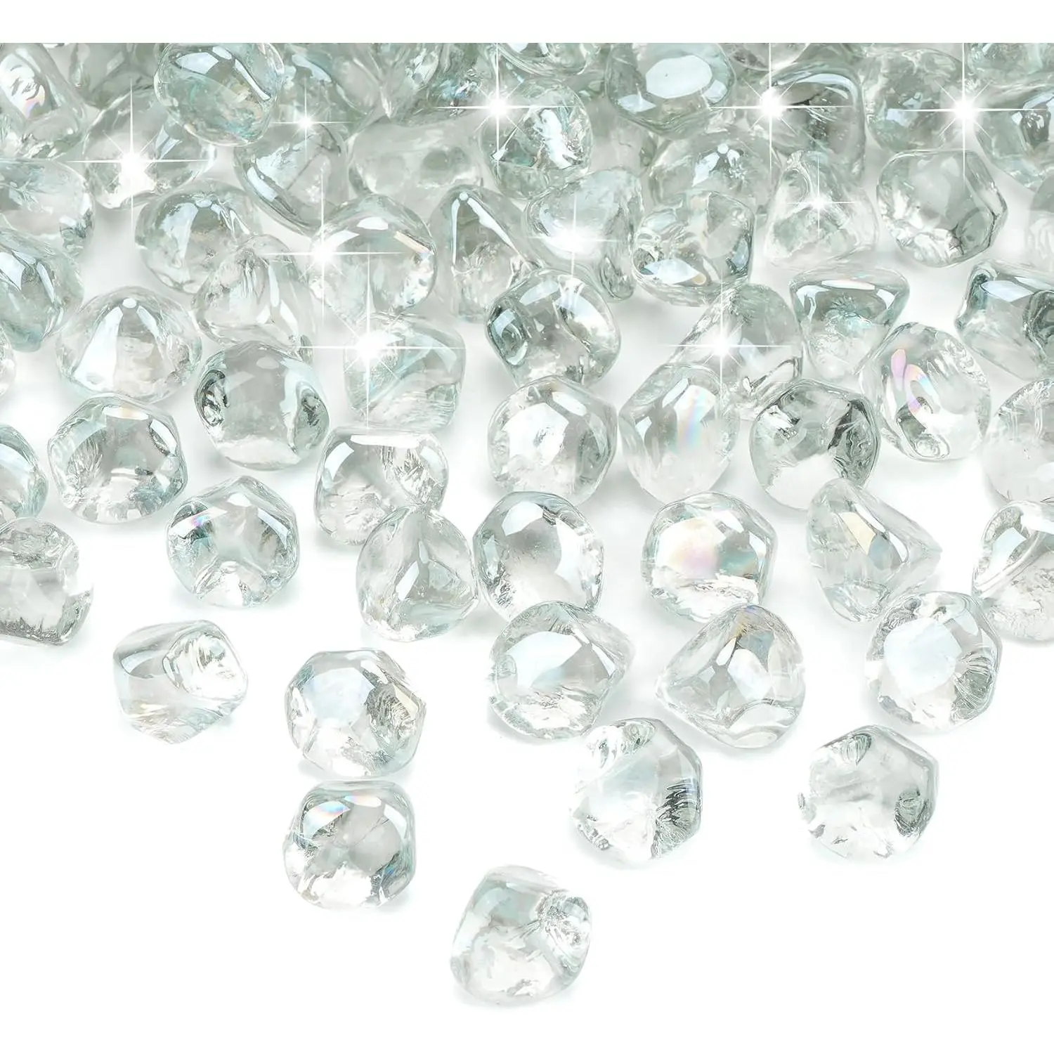 10-Pound Fire Glass  for Fire Pit Fireplace Landscaping, 1/2 Inch Reflective Glass Fire-,  Ice