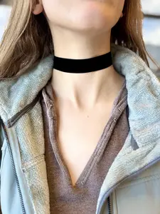Black Velvet Choker Necklace Minimal Gothic Style Soft Ribbon Lightweight Comfortable Adjustable Fit 10 12 14 16 Inch Length