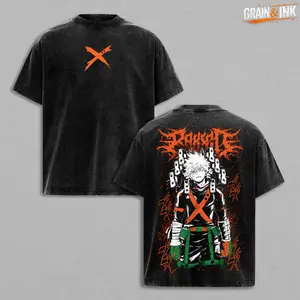 Katsuki Bakugo Shirt – My Hero Academia Vintage Washed Oversized Graphic T Shirt, Explosion Quirk Grenade Emblem, Anime Streetwear, Hero Costume Action Design, Heavyweight Cotton Unisex Tee, Gift for Anime Fans