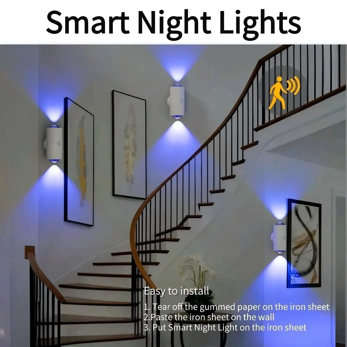 2-Pack Smart Motion Sensor Night Lights - 2 Modes RGB Color Lights | 1500mAh USB Charging | Magnetic Step Lights for Stairs, Hallway, Wardrobe | Dimma