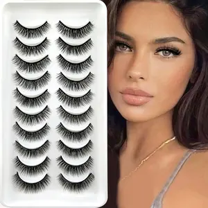 10 Pairs Fluffy Dense Natural Versatile Curled Comfortable Fake Mink Eyelashes, Soft and Durable False Lashes for Everyday Use, Volumized false eyelashes, False Eyelash Set