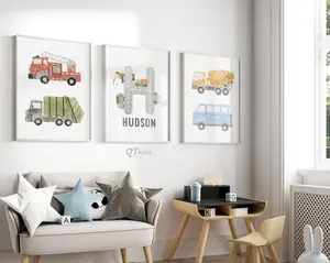 Personalized Transport Nursery Prints, Custom Name Printable Wall Art, Boy Room Trucks Decor, Transport Vehicle Posters