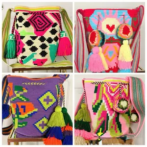 Wayuu Handmade Crossbody Bag Handwoven Artisan Design with Vibrant Colors Unique Patterns and Decorative Tassels