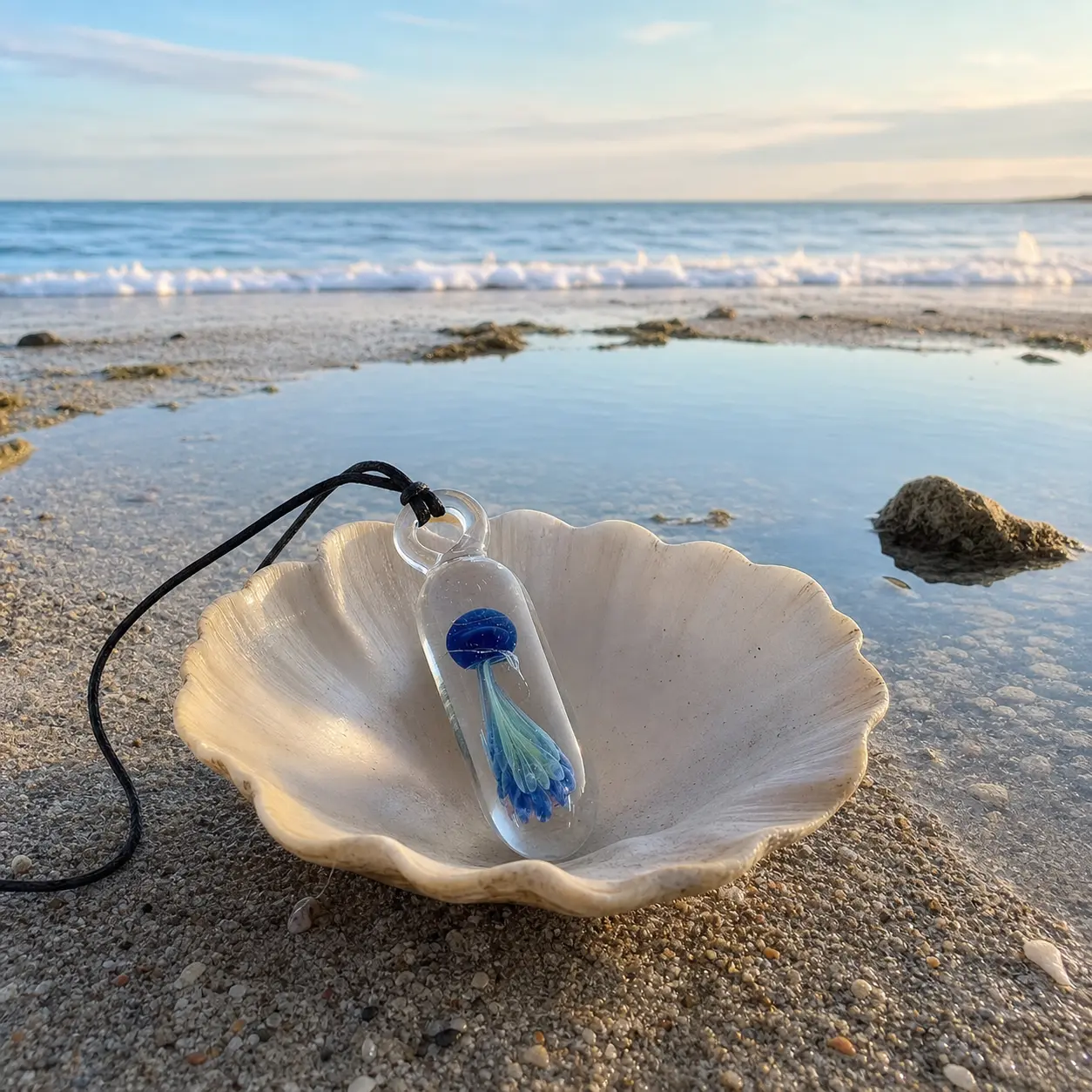 Jellyfish Glass Pendant Necklace, Hand-Blown Ocean-Inspired Artisan Jewelry, Unisex Gift for Sea Lovers