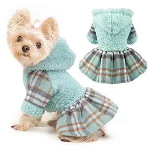Cute Warm Wool Hoodie for Dogs, Plaid Puppy Dress, Suitable for Chihuahuas Yorkshire Terriers, Cat Clothing, Pet Fashion, Outfits