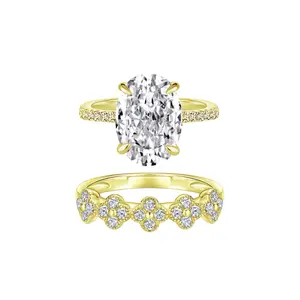 Nova Rose Manhattan Dreams Duo 925 Sterling Silver Ring Set 4.5ct Oval & Blossom Band