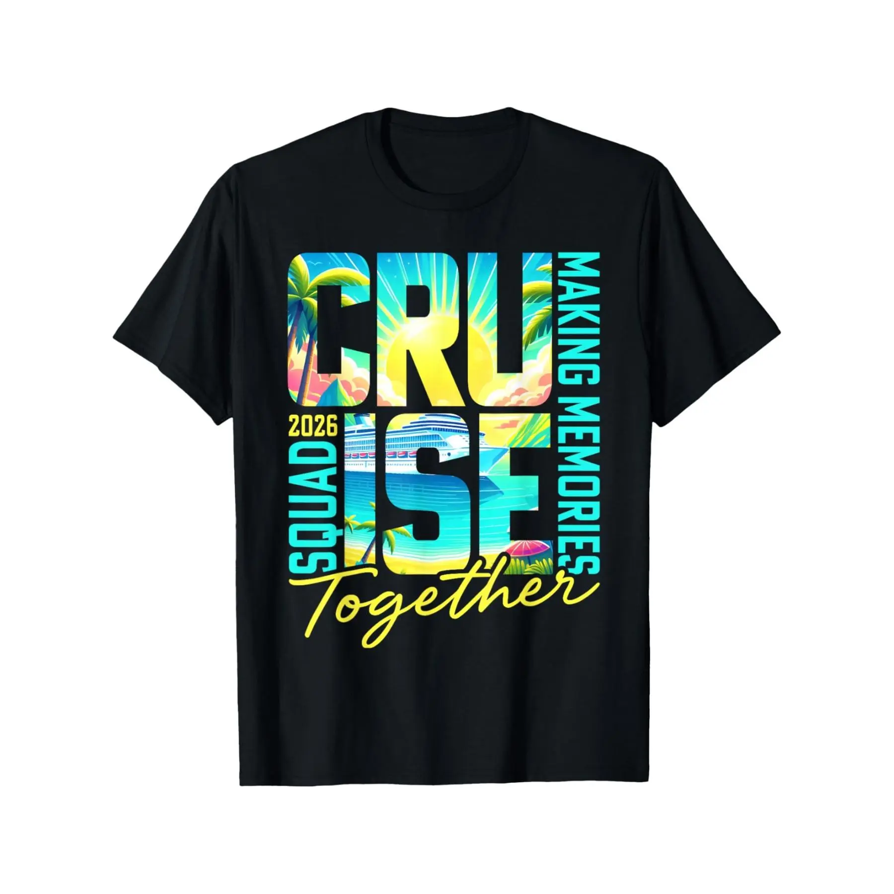 2026 Men's Heavyweight Cotton Classic Relaxed Fit Short-Sleeve Round Neck Sports T-Shirt - Tropical Pastel Hawaiian Graphic Print, Cruise Squad-Inspired Designs, XXXXL Size, Casual Summer Wear, Father’s Day/Birthday Gift, Breathable Menswear Top