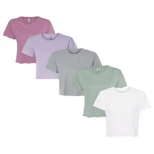 Next Level Women's Festival Crop Top, Multi Pack Crew Neck Crop T-Shirts for Ladies, Bulk Cotton / Polyester Crop Tank Undershirts - 13 Different Colors