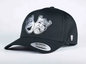 Smile Now, Cry Later Yupoong Classic Black Snapback Hat - Unisex Fitted Trucker Cap with Adjustable Strap & Laser Engraved Skull Logo - Hand Wash Only