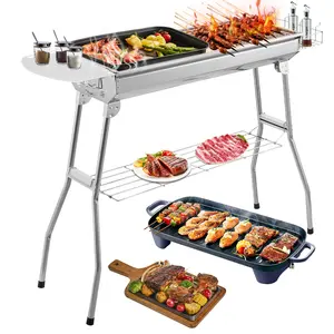 Portable Charcoal Grills, Stainless Steel BBQ Grill with Foldable Stand Air Vents, Foldable Barbecue Grill with Non-slip feet design, for Outdoor Cooking, Camping Hiking and Picnic(29x11x29 Inch)