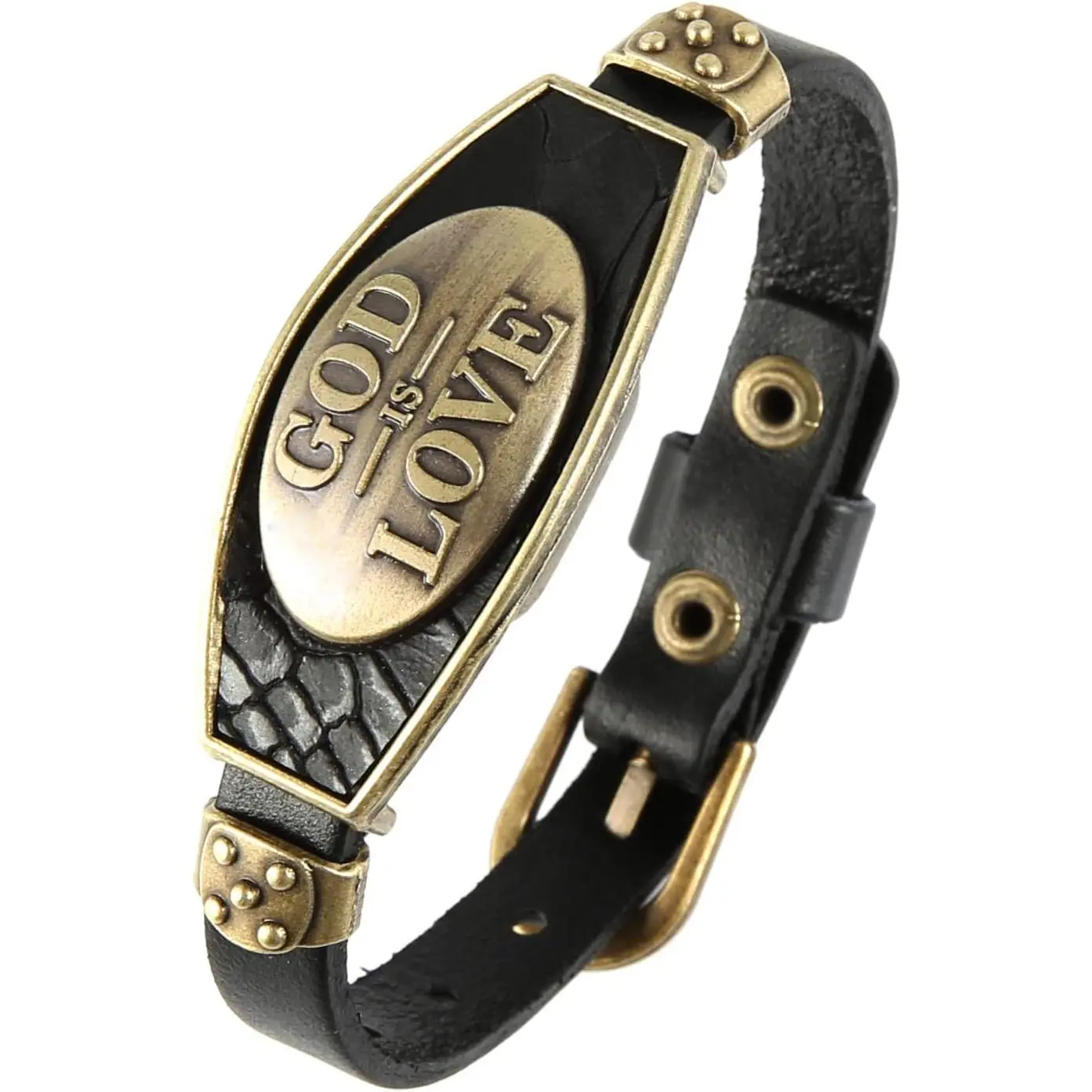 Punk Leather Bracelet for Men, Emo Gothic Flat Barrel Style Cuff with Adjustable Sizing, 0.9 in Wide Dimensions, Emo Gothic Bracelets & Bangles, Flat Barrel Bracelets & Bangles