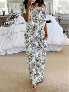 Women's Stylish Long Sleeve Batwing Pocket Nightgown, Comfortable Basic Loose Fit for Home & Sleep, Fashionable Daywear Dress