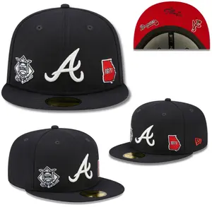New Era 59FIFTY Atlanta Braves Black Fitted Cap – Flat Brim MLB Hat with White “A” Embroidered Logo & Side Patches, Premium Streetwear Baseball Cap for Men & Women