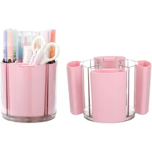 360? Rotating Pen Holder for Desk, Pencil Holder with 5 Slots, Cute  Plastic Desk Organizer for  School Office Supplies