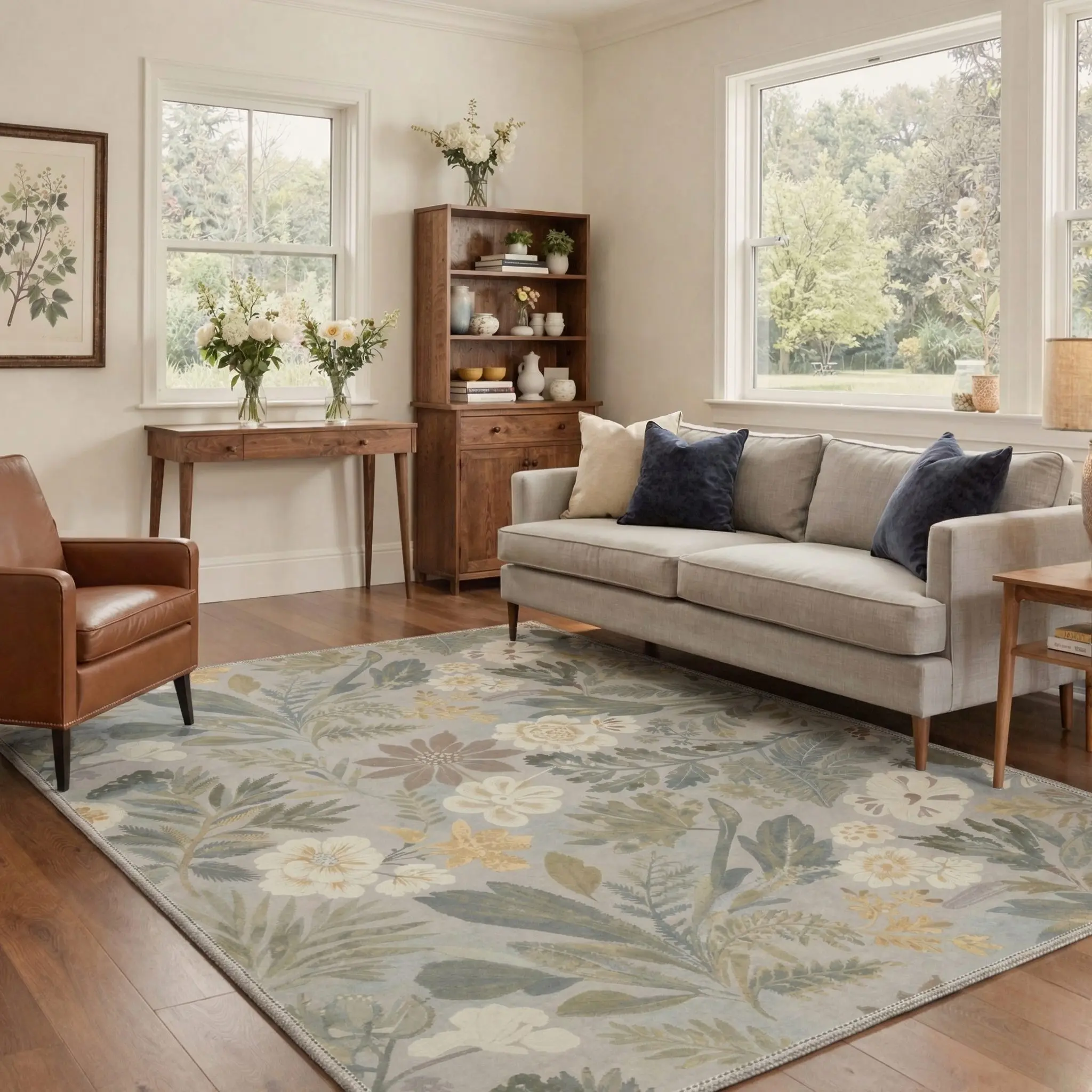 【Back To School】GENIMO Machine Washable Rug – Pet Friendly, Non-Slip, Soft Area Rug, Home Carpet & Floor Decor for Living Room, Bedroom, Kitchen, Hallway ,ARF2019-PETAL