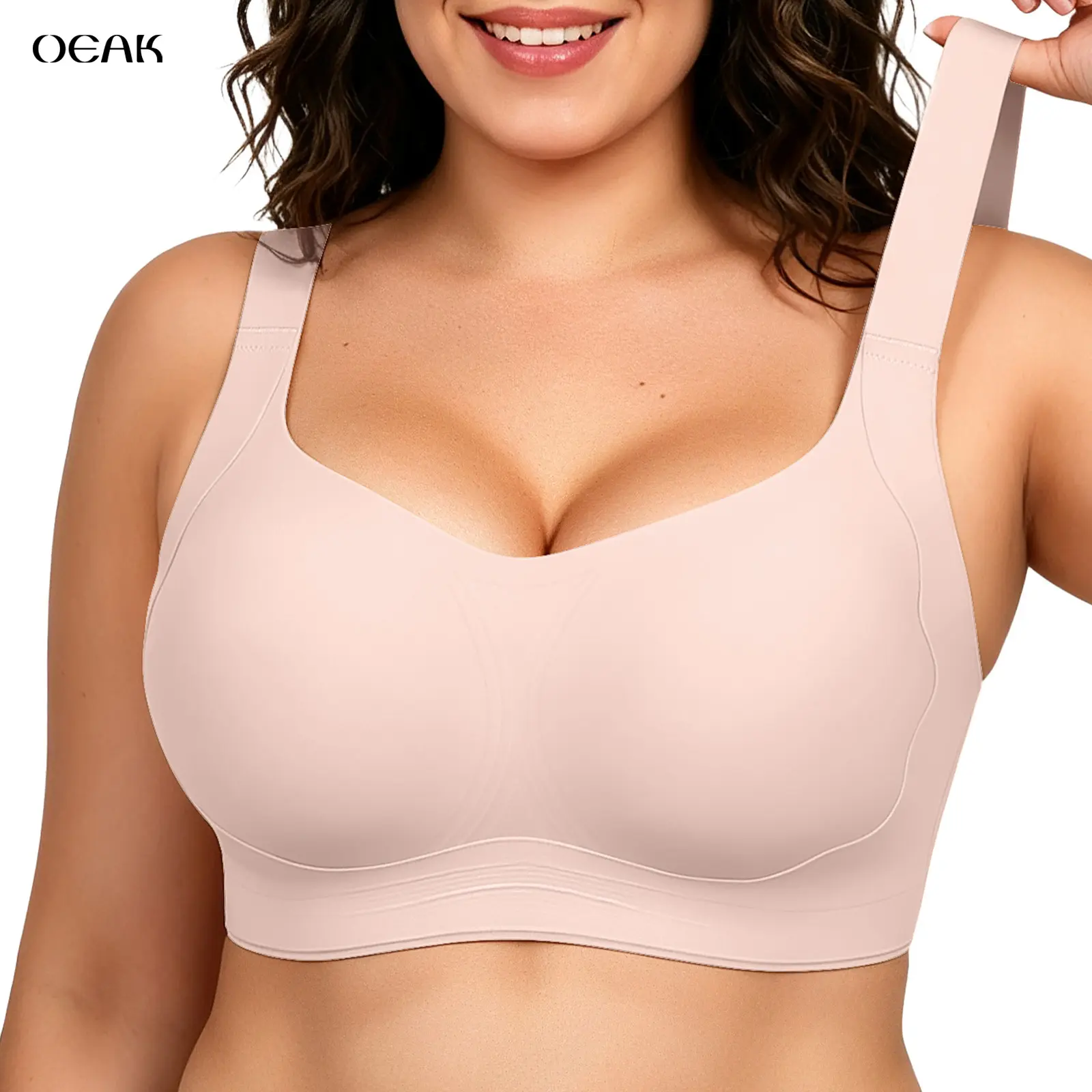 OEAK Supportive Push Up Jelly Bra For Women Comfy Light Lift Tshirt Bra Wireless Full Coverage Bra V Neck Plus Size Everyday Bras