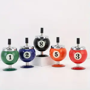 Creative Billiard Metal Ashtray with Lid, Anti-Scatter Ash Holder, Office Table Decorative Ashtray, Unique Smoking Accessory