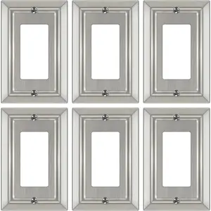 Metal Wall Plate for Electrical Outlets, Decorative Brushed Nickel  Plates Outlet Cover, Light  Cover Plate, 1-Gang Wall Plates (Single Decoretor, 6 Pack)