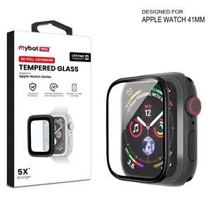 MyBat Pro 3D Full Coverage Tempered Glass Screen Protector with Installation Frame for Apple Watch Series 9 41mm/Watch Series 8 41mm / Watch Series 7 41mm - Black