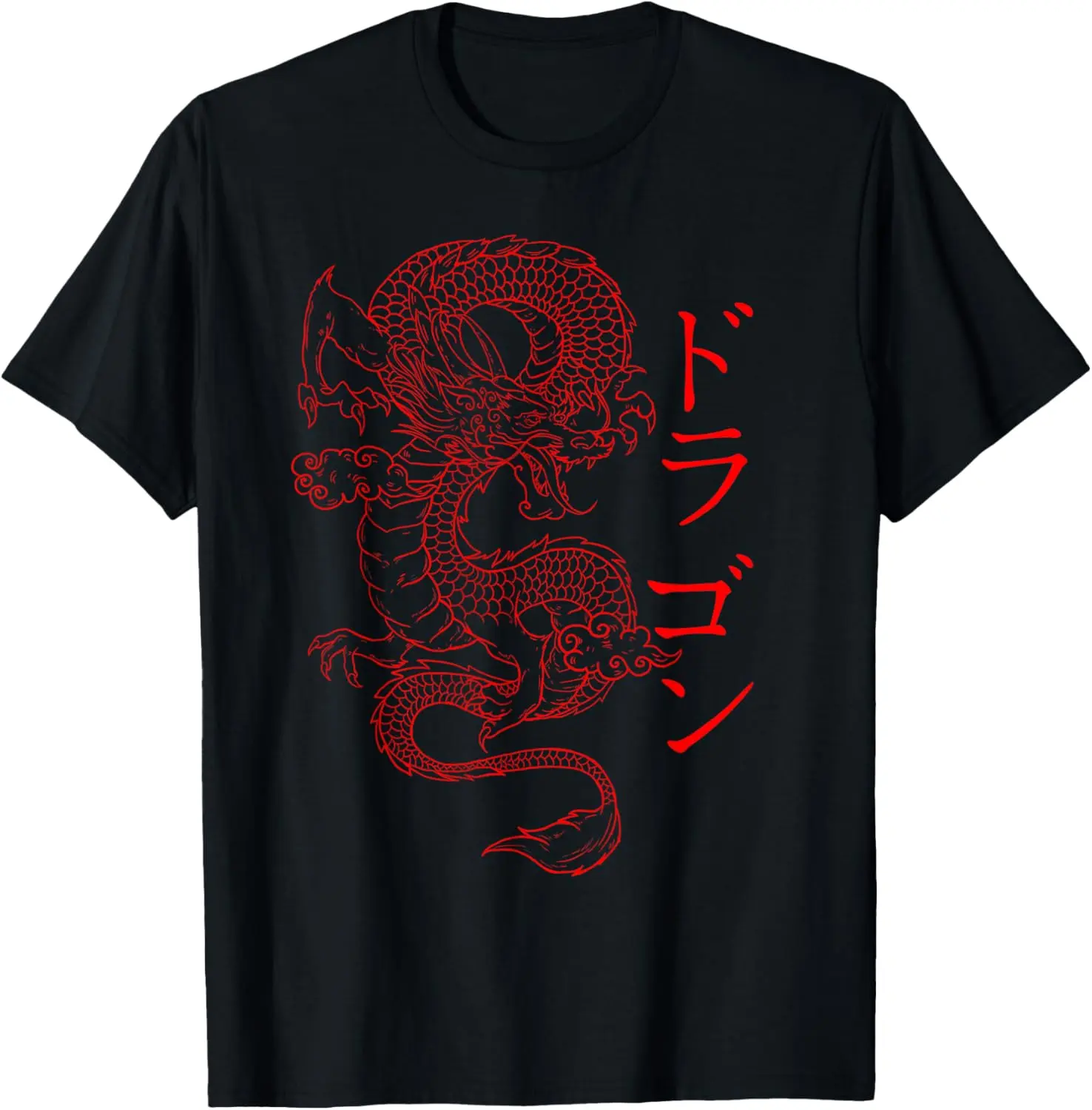 Men's Short-Sleeve Round Neck Regular Fit Graphic T-Shirt Top - Fierce Japanese Dragon Print Kanji Calligraphy, Natural Soft Cotton Fabric, Sports Streetwear Casual for Sensitive Skin, Shortsleeve, Moisture Absorb, Kanji Text, Kanji Calligraphy Print