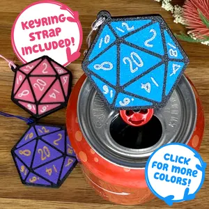 D20 Soda Can Tab Opener with Keychain strap - Unique Accessibility Gamer Dice Present Gift for sore hands, arthritis, geek culture ChristmaS, tabletop RPG