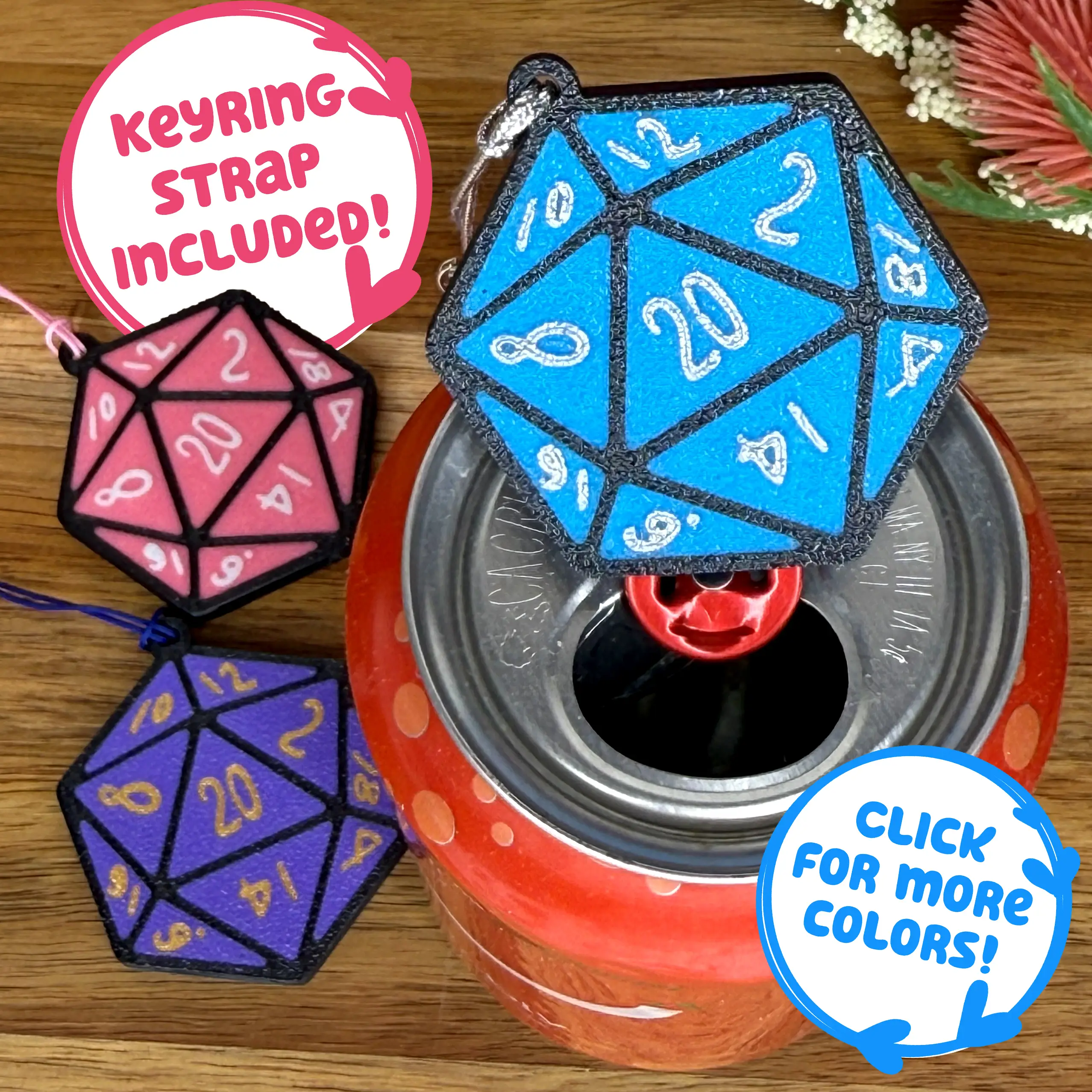 D20 Soda Can Tab Opener with Keychain strap - Unique Accessibility Gamer Dice Present Gift for sore hands, arthritis, geek culture ChristmaS, tabletop