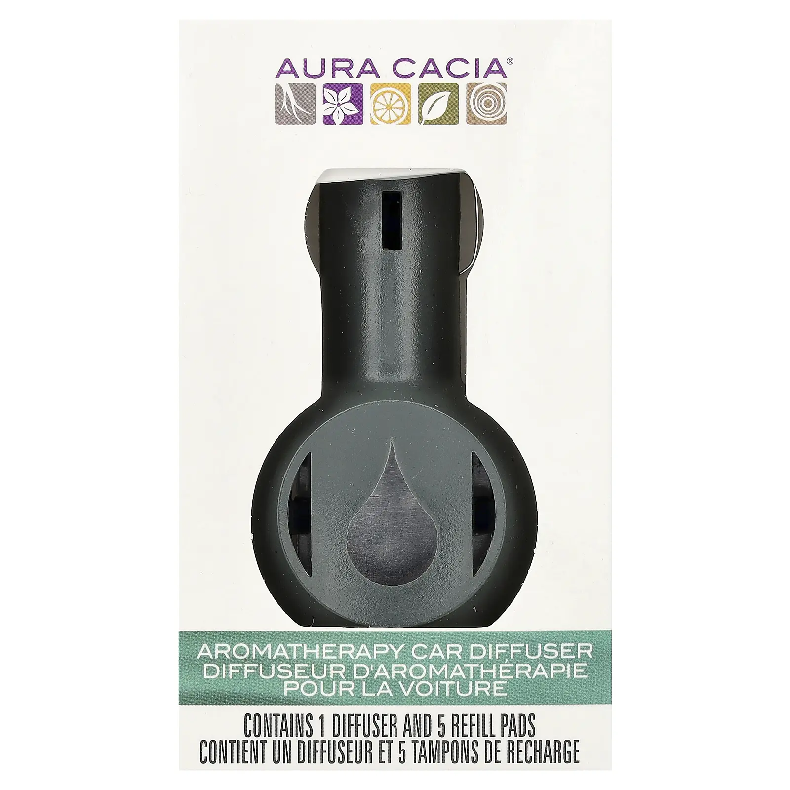Aura Cacia Aromatherapy Car Diffuser, 1 Diffuser, 5 Refill Pads