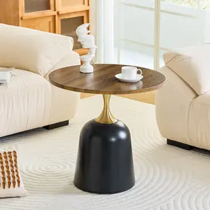 Round Side Table Modern Small End Table,Small Round Side Table for Living Room, Black Pedestal Circle Accent Tables Metal, Office desk for Small Spaces and Living Room,Bedside