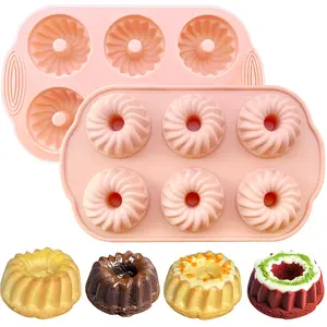2 Pcs silicone bundt cake pan nonstick mini bundt pans for baking cupcakes, donuts, chocolate muffins, brownies, jelly
