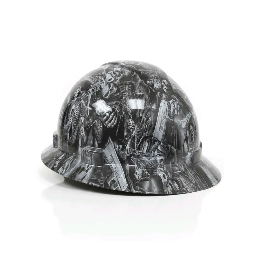 Skulls Motif Full Brim Construction Hat - Adjustable Suspension, Full Coverage Headwear for Construction Workers, Construction Worker