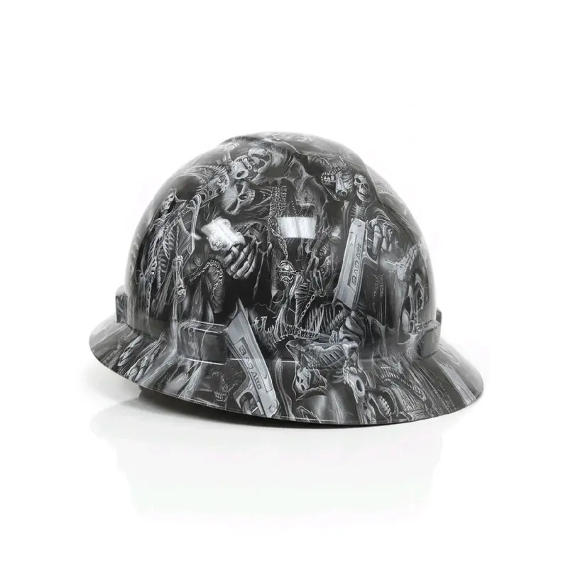 Unisex Basic Full Brim Construction Hat - Skulls Motif, Adjustable Suspension, Chin Strap, Full Coverage Headwear for Construction Workers (Check Size Chart)