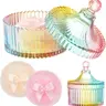 2-Pcs Large Beauty Puff & Compact Powder Container Gift Set - Talc-Compatible Crystal Case, Soft Washable Reusable Velour, Cute Bow Detail, Wet/Dry Makeup Use (Classic, Colorful)