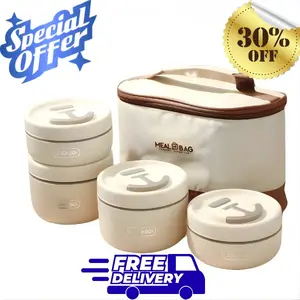 4-Tier Stainless Steel Stackable Lunch Box Kit with Travel Tote – Multi-Layer Portable Food Container Set for Work Meal Management, School & Outdoor Trips