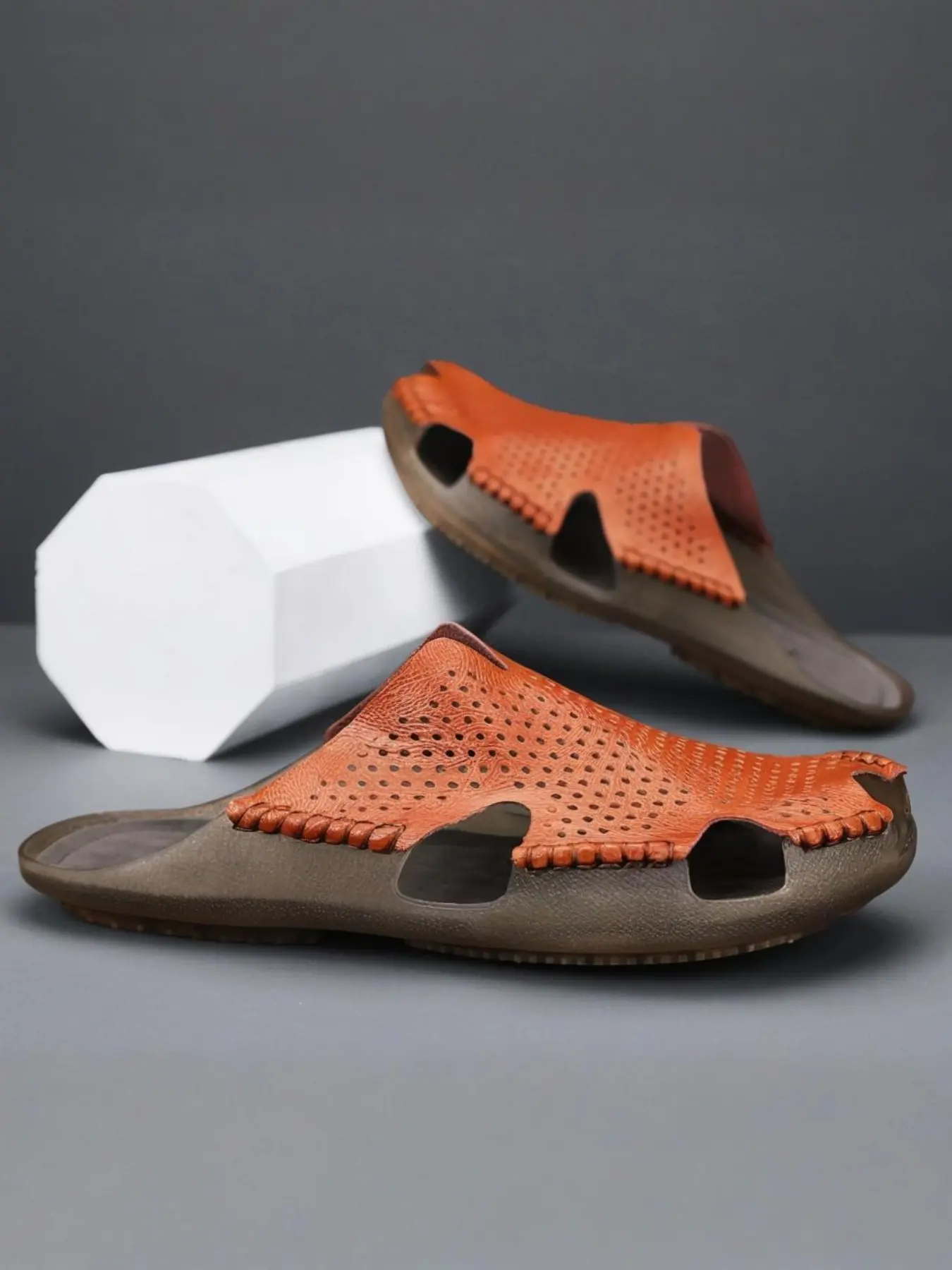 Men's Casual Breathable Open Toe Sandals, PU Leather Sandals, Lightweight Outdoor Beach Shoes, Comfortable Summer Footwear for Men, Pu Rubber Sandals