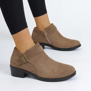 Women's Chunky Low Heel Ankle Boots Side Zipper Booties
