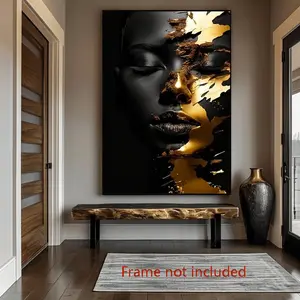 Modern African Woman in Golden Canvas Art Frameless ideal creative gift vintage cozy posterart home decor picture 12x16inch Poster for Living Room & Bedroom Decoration Abstract Face Design Print Home Office Ornaments