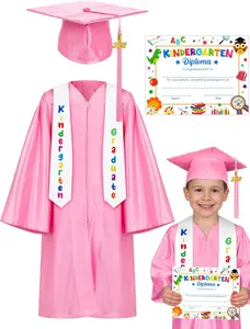 Preschool Graduation Outfit Class of 2026 Satin Graduation Cap and Gown Set with Stole Tassel Certificate, Cute Ceremony Photo Ready Attire for Pre-K Grad Party Photoshoot Teachers Parents Preschool Graduation Gift for Daughter Son Boys & Girls Students