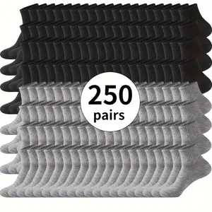 Wholesale 250 Pairs Men's Black, White and Gray Solid Color Mid-Cut Casual Sports Socks Menswear Beige