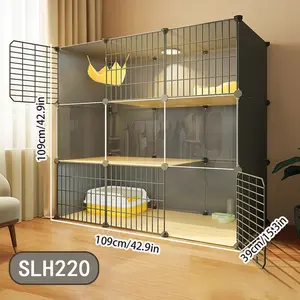 Cat Cage Indoor Small Space Cat Villa, Cat House, Cat Bed, Cat Litter Box Integrated Litter Box Enclosure Litter Tray, No Space Occupation, Home Use