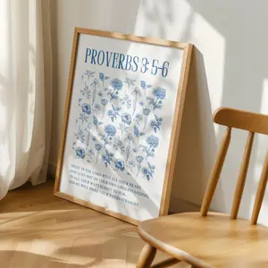 Blue Christian Poster, Bible Verse Poster for Bedroom,, Living Room, Nursery, or Entryway