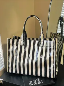 Fashion Multi Color Striped Women Stylish Fashionable Tote Bag Minimalist Style PVC Shoulder Bag Casual Commuter Bag Daily Commute Shopping All Match Ladies Handbag For Work Daily Travel Shopping