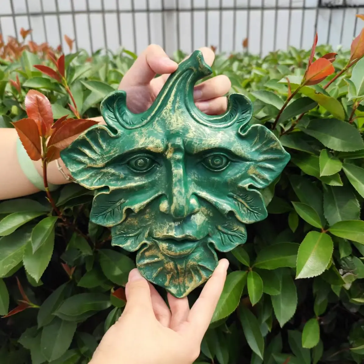 Mystical Forest Fairy Sculpture, Leaf Face Figurine, Garden Yard Art Decor, Outdoor Creative Decoration, Natural Style Home Ornament, Garden Sculptures Statues, Exterior Decorative Statues, Statue Decorations, Ornaments Statues