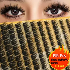 156pcs D curl Waterproof Mink Eyelash Clusters, D-Curl Thick And Fluffy Individual Lashes, Naturally Styled In A European And American Fashion, Handmade Mink Eyelash Clusters, Suitable For Halloween Stage Makeup, Festive Makeup, Christmas Makeup, Essentia