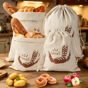 Set of 4 Linen Bread Bags – Reusable Drawstring Bags for Bread Storage, Baguette, Fruit, Vegetables – Natural Linen Keep Bread Fresh – 2 Sizes (25x30cm & 30x38cm) – Eco-Friendly Kitchen Organization