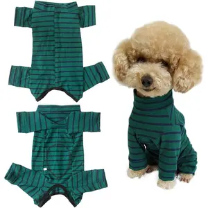 Dog’s Recovery Suit Post Surgery Shirt for Puppy, Full Coverage Dog's Bodysuit Wound Protective Surgical Clothes for Small and Medium Pets (Green Black Stripe-m)