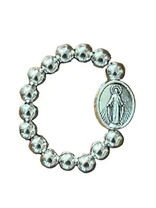 Silver and Silver Miraculous Medal Stretch Ring