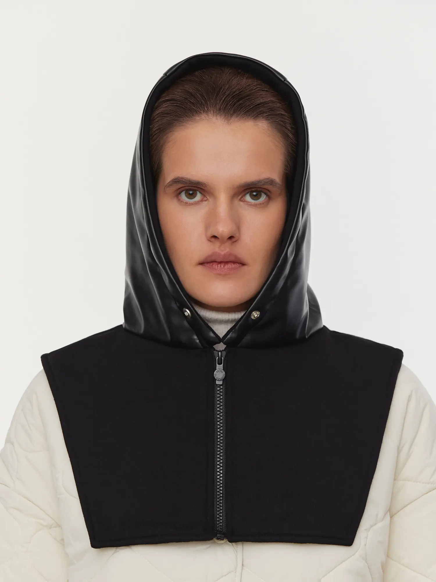 Faux Leather Waterproof Balaclava Hood in Black